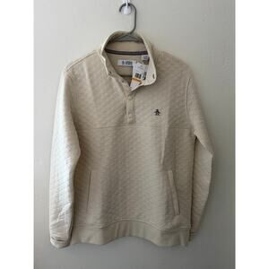 Original Penguin Quilted Pullover Sweatshirt Beige Snap Neck — Small